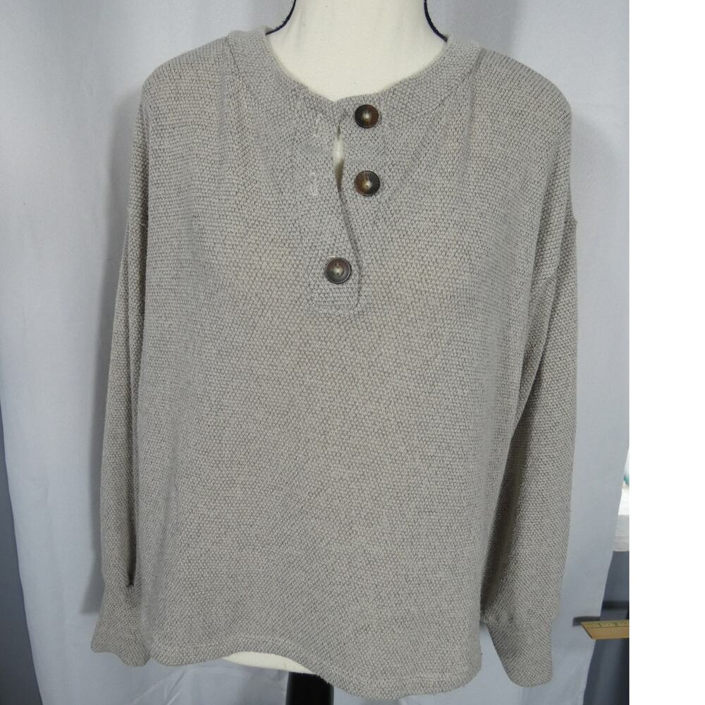 Lush Women's Large Woven Pull Over Long Sleeve Sweater Boxy Stretchy